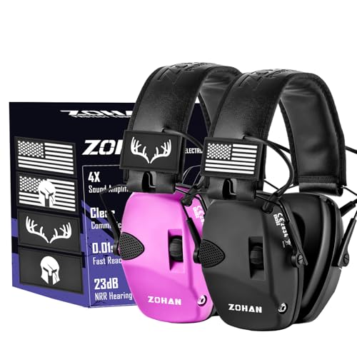 ZOHAN Electronic Shooting Earmuffs Built in Ambient Sound Amplifier, Hearing Protection for Shooters, NRR 23dB Noise Reduction, Ideal Gun Range Ear Protection Headphones for Hunting-Black&Purple