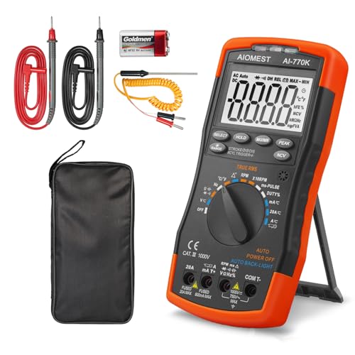 Automotive Multimeter Engine Analyzer, AIOMEST Digital DMM Meter AI-770K to Measure Car Dwell Angle, RPM Tach, Injection Pulse, AC/DC Amp Voltage Ohm True-RMS 6000 Count Multi Tester