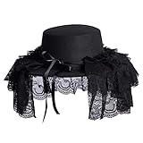 COSDREAMER Girls Women Gothic Victorian Hat White Black Lace Detachable Hat (Black black)