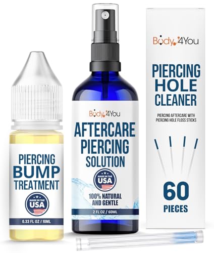 BodyJ4You Piercing Aftercare Spray Keloid Bump Removal Piercing Hole Cleaner - Earring Hole Cleaner Piercing Floss Ear Hole Cleaner - Natural Saline Wound Wash - Pierced Ears Nose Cleaning Kit