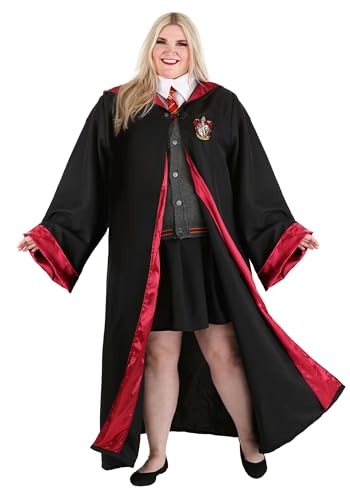 Plus Size Hermione Granger Gryffindor Robe Costume for Women w/Skirt, Tie, Sweater, Shirt, & Hooded Hogwarts Robe 1X