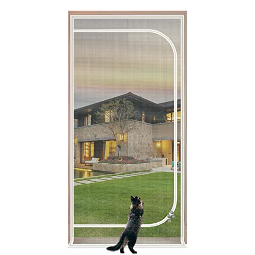 Reinforced Cat Screen Door,Zipper Screen Door Fits Door Size 38''x 82'',Cat Resistant Mesh Screen Door for Keeping Cats in and Out for Living Room,Bedroom,Kitchen.