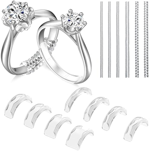 Ring Sizers for Loose Rings, 14 Pack Invisible Ring Size Adjuster Silicone, Ring Guards Spacer Tightener Resizer Fitter for Women Men, Make Ring Smaller Without Resizing Thick Band (Transparent-14PCS)