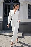 Love Welove Women's Elegant Off White Formal Jumpsuit - Long Chiffon Sleeves, Wide-Leg Design, Tailored Collar, with Belt, Perfect for Evening & Office Wear