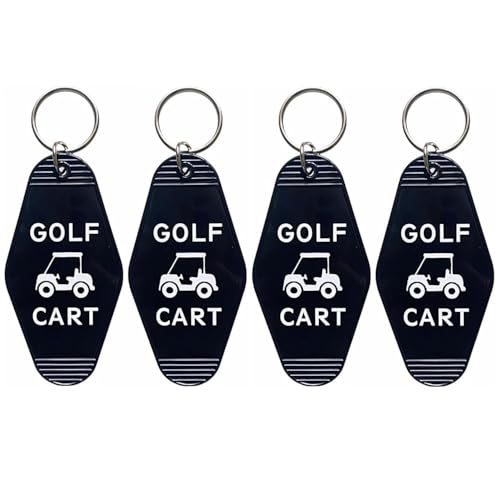 Jgrprlq 4pcs Golf Cart Keychain Bulk Golf Cart Key Chain Motel Keychain Plastic Black Key Ring for Golfers