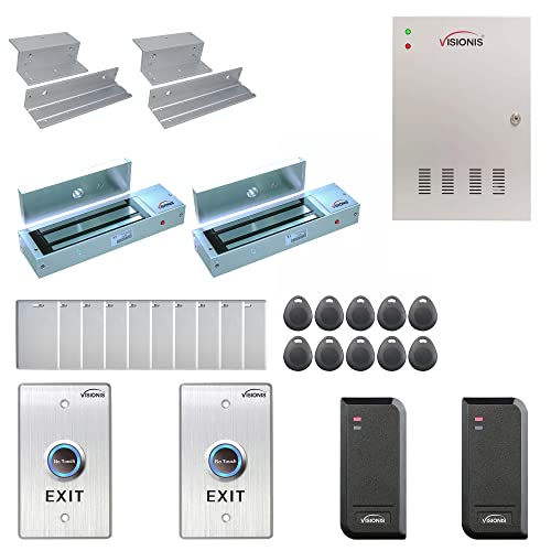 Visionis FPC-6136 Two Doors Access Control for Inswing Electric 1200lbs Mag Lock Time Attendance TCP/IP Wiegand Controller Box, Black Indoor/Outdoor Card Reader, Software + 20,000 Users Kit