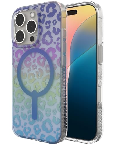 ZAGG Milan Snap Case for iPhone 16 Pro - Color Changing Finish, MagSafe & Wireless Charging Compatible, 13ft Drop Protection, Graphene Reinforced, Eco-Friendly, Glossy Iridescent Leopard