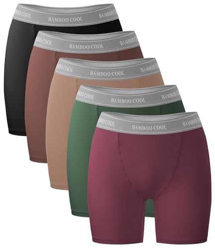 BAMBOO COOL Womens Boxer Briefs Boy Shorts Soft Stretch Panties for Women, 5-Pack