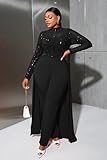 VERWIN Plus Size Sequins Jumpsuit for Women Patchwork Overlay Full Length Women's Jumpsuit High-Waist Woman Romper XXL Black