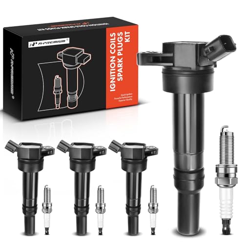 A-Premium Set of 4 Ignition Coil Pack (2-pin) and Iridium Spark Plugs Compatible with Hyundai Elantra 2012-2016 1.8L 4 Cyl, Tucson 2014-2020 2.0L 4 Cyl & Kia Soul 2012-2019 2.0L 4 Cyl