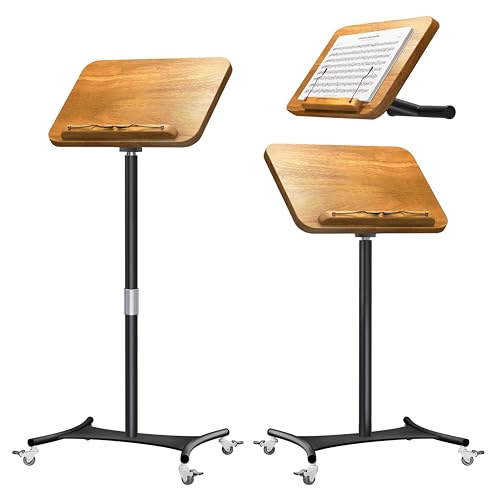 NAMON Music Stand for Sheet Music with Locking Wheels, Portable Rolling Music Stand Adjustable Height & Angle, Large Solid Wood Panel with Page Paper Clip, Ideal for Violin Guitar Piano Players