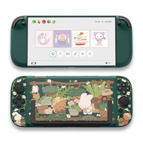 GeekShare Protective Shell Compatible with Switch 2, Kawaii Cartoon Dockable Case for Switch 2, Anti-Scratch and Shock-Absorption Design Cover Skin - Bunny Garden
