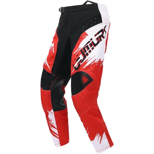Oumurs Youth Motorcycle Pants for 5-14 Years Olds Boys Girls 600D Tear-Resistant Kids Motocross Pants Summer Riding for Dirt Bike Moto ATV Dual Sports Motocross Cargo Touring Powersports Racing Red