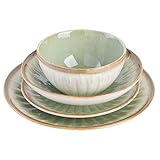 Gibson Elite Mayfair Bay Embossed Double Bowl Dinnerware Set, Service for 4 (16pcs), Green