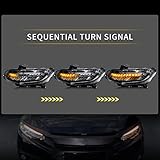 VLAND LED Headlights Assembly Compatible For 10TH Gen Honda Civic Sedan/Coupe/Hatchback/Type R 2016 2017 2018 2019 2020 2021, W/Sequential Turn Signal, LED DRLs, H/L Beam Lens