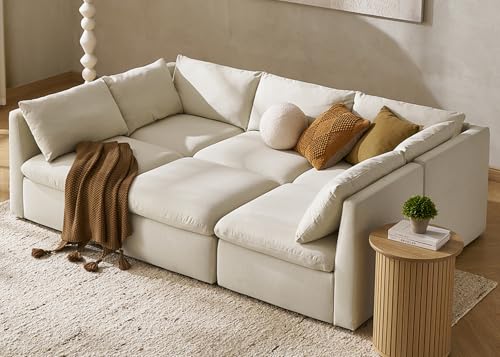 mopio Convertible Sleeper Sofa Bed with Fully Removable Covers and Storage, Oversized Modular Sleeper Sectional Couch, Modern Cloud Couch for Living Room with Ottoman, 6 to 12 Seats, Off White Fabric