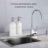 Glass Soap Dispenser - Dish Soap Dispenser for Kitchen and Hand Soap Dispenser Set, Bathroom Soap Dispenser with 304 Rust Proof Pump, Soap Dispenser for Kitchen with Tray, White Bottle/Silver Pump