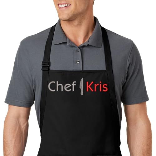 PLACE4PRINT Embroidered Chef Apron with Custom Name a Great Gift Adult Premium Quality Add a Name Apron for Men and Women - Cooking Gift