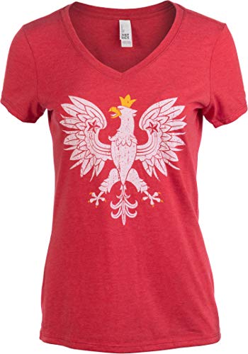 Poland Pride - Vintage Style, Retro Polish Eagle Polska Women Girl T-Shirt Top-Vneck,M