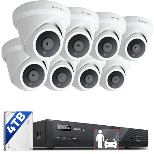 ONWOTE NVR PoE Security Camera System 4K, 16 Channel 6K 12MP Commercial NVR 4TB, 8X 8MP 134° Wired Outdoor IP Cameras with Audio, AI Detection, 8X Cables (Total 480ft), CCTV Kits for Home Businesses