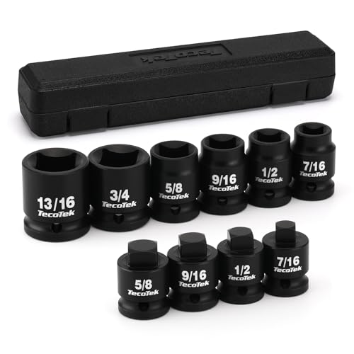 TecoTek 1/2" Drive Pipe Plug Socket Set, Square Drive Socket, 10-Piece, SAE, 4 Point Sockets, CR-MO, Tapered Male Square 7/16'' - 5/8'', Chamfered Female Square 7/16'' - 13/16''