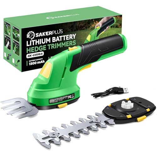 SakerPlus Cordless Grass Shears & Hedge Trimmer - 2-in-1 7.2V Electric Bush Trimmer, Lightweight Handheld Grass Cutter, Rechargeable Shrub Trimmers with Type-C Cable Included for Yard, Lawn & Garden