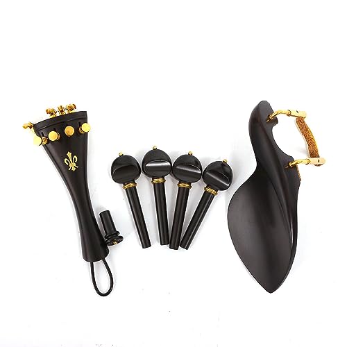 WUQIMUSC 1Set Violin Parts Ebony wood peg chinrest tailpiece Endpin Violin Accessories (ebony-brass-parts)