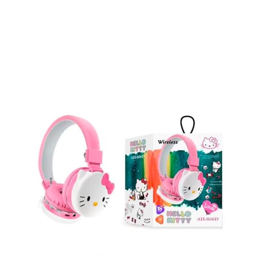 Wireless headset kids headphones cute earphones bluetooth headset headphone for boys girls, canceling noise with mic. Audífonos para niños y niñas con microfono (Hello Kitty, Pink)