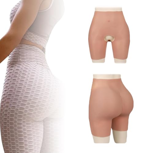 Silicone Butt Enhancer Pants Butt Shaper Control Open Crotch Shorts Padded Push Briefs for Woman Realistic Ass Cosplay,Wheat colored,one size