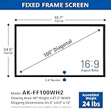 Akia Screens Fixed Frame Projector Screen 100 inch 16:9 8K 4K Ultra HD 3D Ready Wall Mount CINEWHITE UHD-B 100 Projection Screen for Indoor Movie Video Home Theater Cinema Office AK-FF100WH2