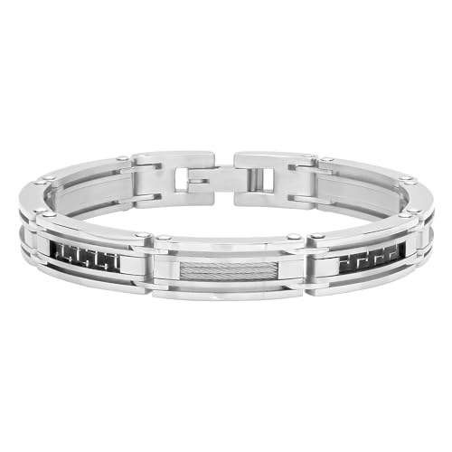 Men's 8.5" Stainless Steel Bracelet with Black and Silver Carbon Fiber - Refined Durability