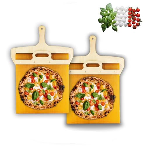 AUPLEX Sliding Pizza Peel Pala Pizza Scorrevole The Pizza Peel Transfer Slider Pizza Paddle with Handle Pizza Spatula Paddle for Indoor & Outdoor Ovens-2PC