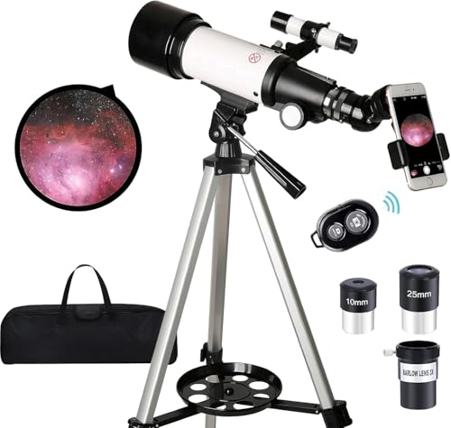 Telescope for Kids Adults Beginners,70mm Aperture 400mm Focal Length Telescopio for Astronomy, Multi Coated Travel Refractor Astronomical Telescopes with Wireless Remote