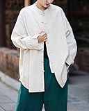 Aeneontrue Women's Linen Oversized Blouses Vintage Long Sleeve Jackets Loose fit Chinese Frog Shirts Beige