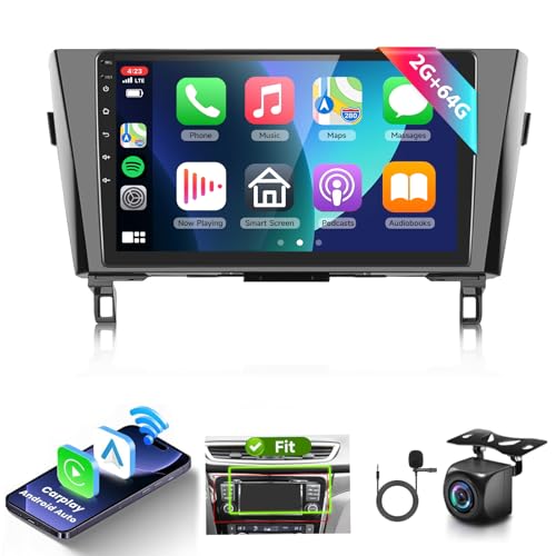 2G+64G Car Stereo for Nissan X-Trail Qashqai Rogue 2014-2018 Radio with Wireless Carplay Android Auto,10.1inch 1080P HD Touchscreen,28UIs,RDS/FM Radio,WiFi/GPS MIC& AHD Backup Camera