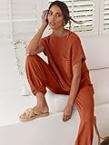 ANRABESS Women's Two Piece Outfits Knit Sweater Pullover Crop Top & Pants Lounge Matching Tracksuit Sweatsuit Sets 2024 Trendy Loungewear Clothes Rust X-Large