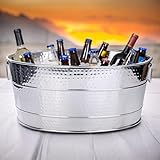 BREKX Aspen Heavy-Duty Oval Stainless Steel Beverage Tub for Parties - Metal Large Ice Bucket for Drinks, 25-Quart (30-Bottle) Large Cooler Drink Tub