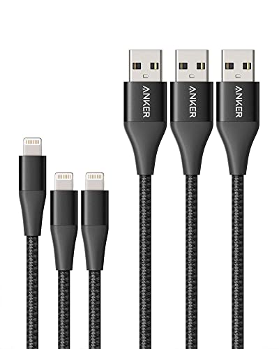 Anker Powerline+ II, USB A to Lightning Cable,MFi Certified for Flawless Compatibility with iPhone 11 Series SE/Xs/XR, and More(3FT+3FT+6FT,3 Pack,Black)