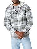 Wrangler Authentics Men's Long Sleeve Quilted Lined Flannel Shirt Jacket with Hood, Gray, X-Large