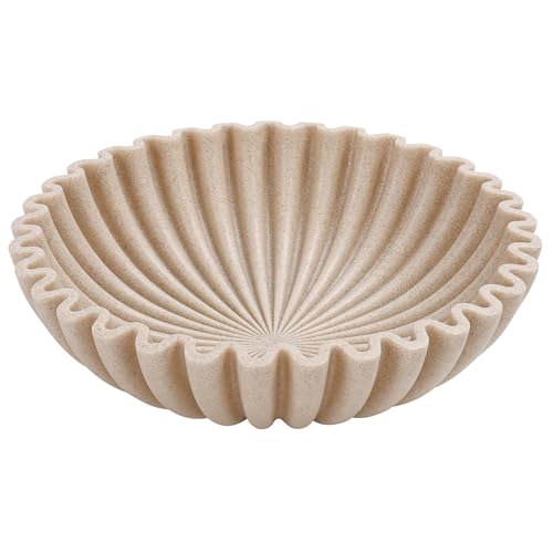 YMXYJM Large Decorative Bowl, Modern Handicraft Bowls for Home Decor, Decorative Fruit Bowl for Kitchen Counter, Ruffle Decor, Stylish Key Bowl for Entry Table, Artificial Stone Beige