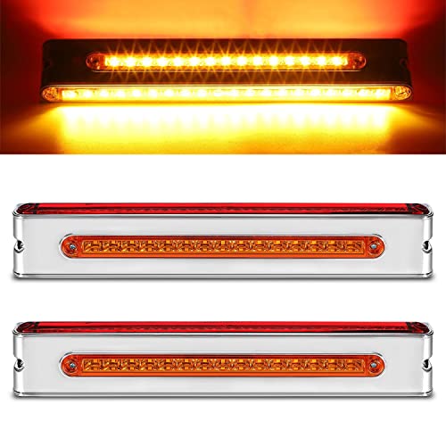 Partsam 2Pcs 12" Double Face Stop Turn Tail Light Bar Chrome with Side Marker Indicator Lights 55 LED, 12 Inch Triple Face Led Trailer Light Bar Surface Mount, 12" Double Face Auxiliary Light Bar