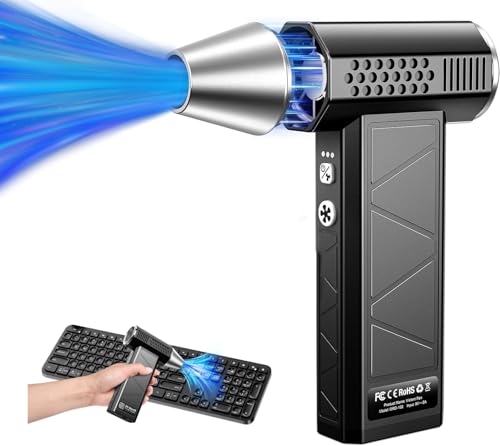 YUHUO Compressed Air Duster, 370000RPM Electric Air Duster with LED Light, 4-Gear Adjustable Mini Handheld Air Blower Jet Turbo Fan Jet Dry Blower Rechargeable Air Blower Duster for Keyboard Car Home
