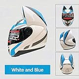 Integrated Flip Up Helmet Cat Ears Motorcycle Street Helmets Personality Cat Ear Motorcycle Street Helmets Modular Flip Up Front Helmet Breathable Cool Girl Men Women Couple Helmet DOT Approved