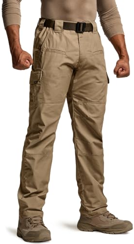 CQR Men's Tactical Pants, Water Resistant Ripstop Cargo Pants, Lightweight EDC Work Hiking Pants, Outdoor Apparel, Raider Cougar, 34W x 32L
