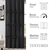 Homechoice Decor Thermal Insulated Blackout Window Curtains, Boho Ruched Window Treatments with 3 Rows of Butterfly Flowers, Rustic Rod Pocket Drapes for Room, 54" W x 84" L, 2 Panels, Black(LQ-30)