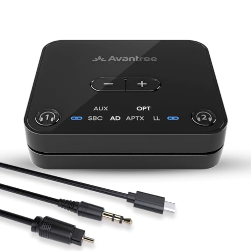 Avantree Audikast 3 [2025 Version] - Bluetooth 5.3 Transmitter for TV with Optical or AUX Audio Output Port, aptX-Adaptive, Dual Link for 2 Headphones, and 100ft Long Range