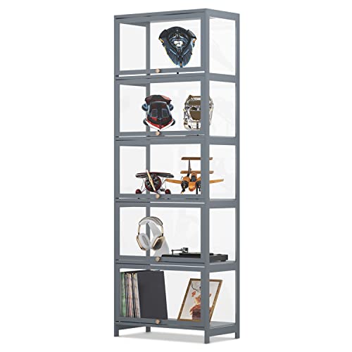 Magshion 5 Levels Acrylic Display Cabinet with Door, Free Standing 3-Sided Clear Display Shelf Case Rack for Store Showcase, Tall Curio Cabinet Bookcase Liquor Storage 23"(L) x 12.5"(W) x 67.5"(H)