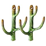 Pewery Vintage Cactus-Shaped Decorative Wall Hooks Rack Hangers for Hanging Clothes Coats Towels Keys Hats, 2 Pack Antique Metal Mounted Wall Hook