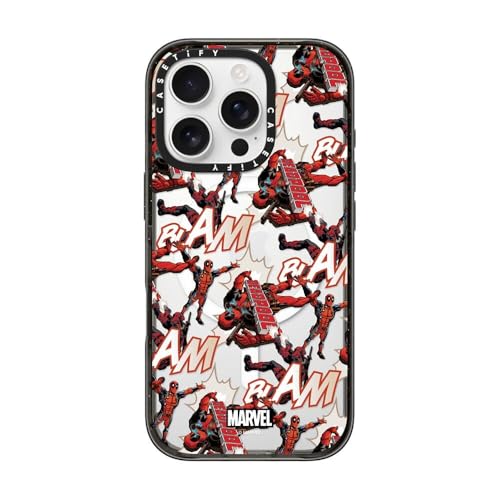CASETiFY Impact iPhone 16 Pro Case [Deadpool & Wolverine Co-Lab / 6.6ft Drop Protection/Magsafe] - Deadpool Pattern Case - Clear Black