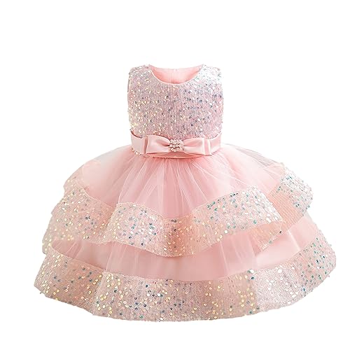 Miipat Baby Girl Pageant Dress Sequins Princess Dress Toddler Flower Wedding Birthday Party Gown Dresses(Pink,12-18M)